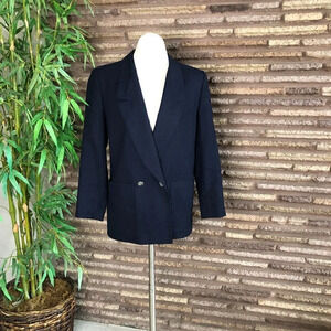 Giorgio Sant Angelo Vintage 80s Navy Blue Double Breasted 100% Wool Blazer